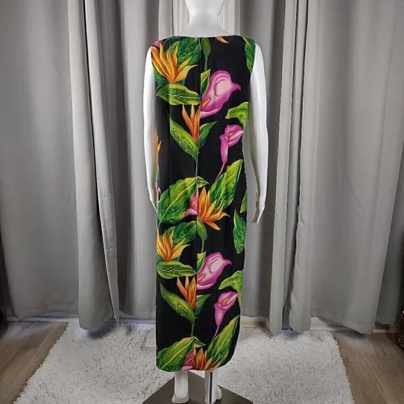 Sag Harbor Women's Black, Green Tropical Floral Sleeveless Maxi Dress Size 14P - Picture 5 of 12
